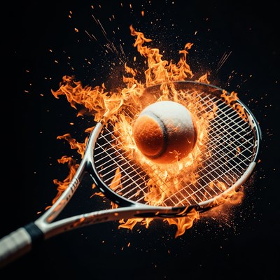 Tennis Ball on Fire in Racket