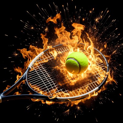 Tennis Ball and Racket in Flames
