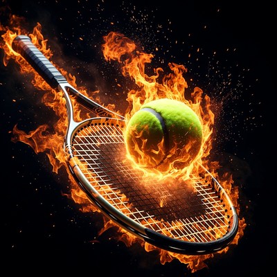 Flaming Tennis Racket and Ball
