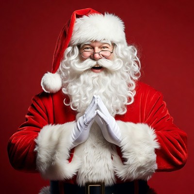 Smiling Santa Claus with hands clasped