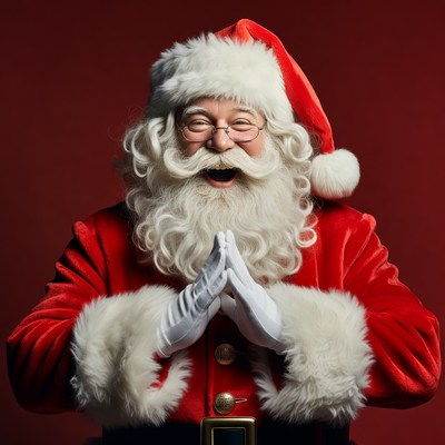 Smiling Santa Claus with hands clasped