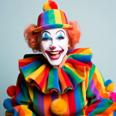 Smiling Clown with Rainbow Costume