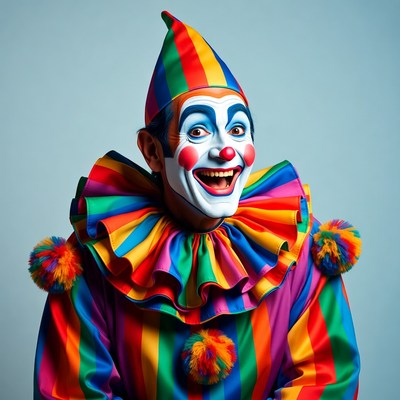 Clown laughing with colorful costume