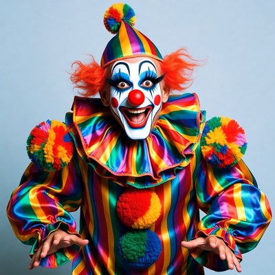 Colorful Clown Smiling on Blue Background