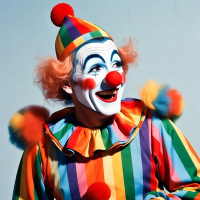 Colorful Clown Laughing on Blue Background