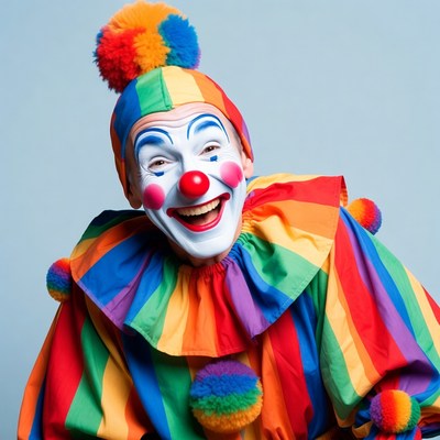 Smiling Clown in Colorful Costume