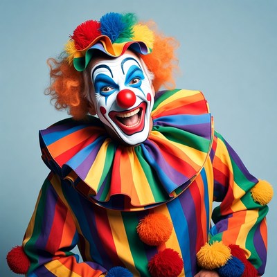 Colorful Clown Laughing on Blue Background