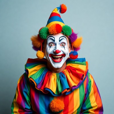 Clown smiling with pom poms