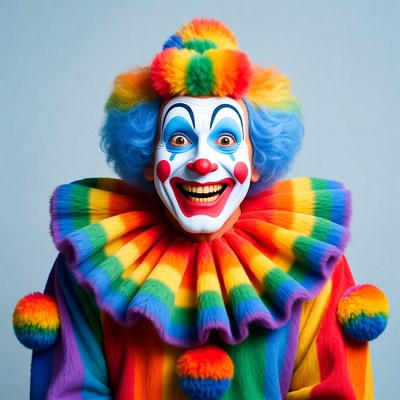 Colorful Clown Smiling on Blue Background