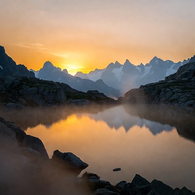 Sunrise over Mountain Lake Reflection