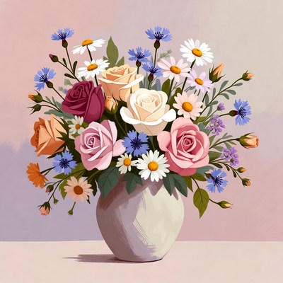 Colorful Roses and Daisies Bouquet