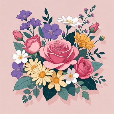 Colorful Flower Bouquet Illustration