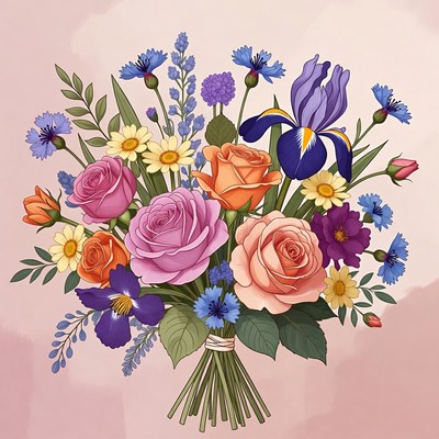 Colorful bouquet of flowers illustration