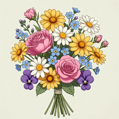 Colorful Flower Bouquet Illustration
