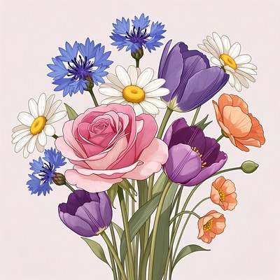 Colorful Flower Bouquet Illustration