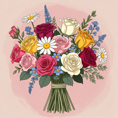 Colorful Rose Bouquet Illustration