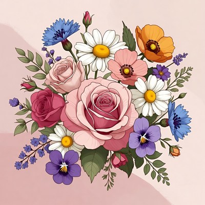 Colorful Flower Bouquet Illustration