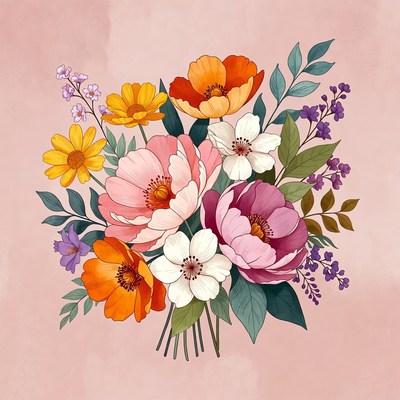 Colorful Flower Bouquet Illustration