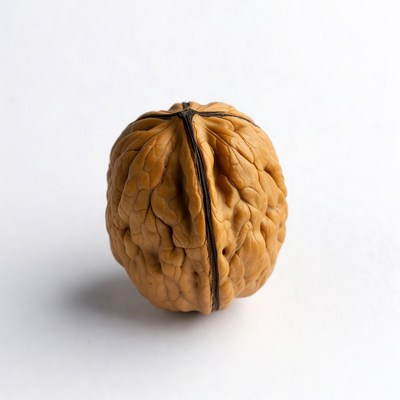 Halved Walnut on White Background