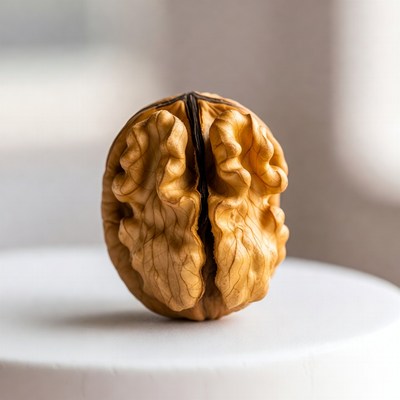 Split Walnut on White Surface