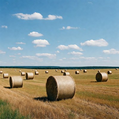 Hay bales in golden field