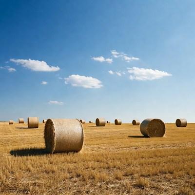Hay bales in golden field