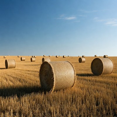 Hay bales in golden field