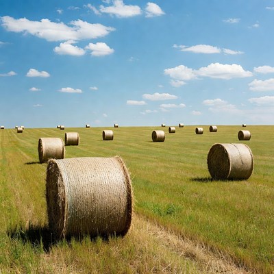 Hay bales in green field