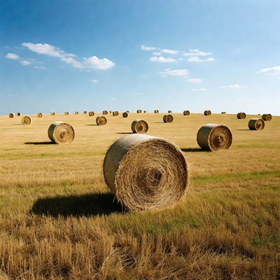 Hay bales in golden field