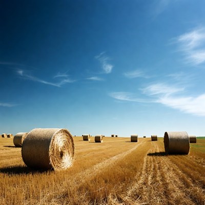 Hay bales in golden field