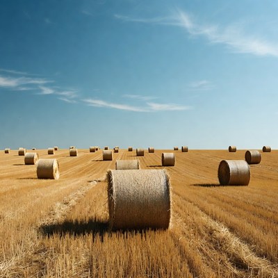 Hay bales in golden wheat field