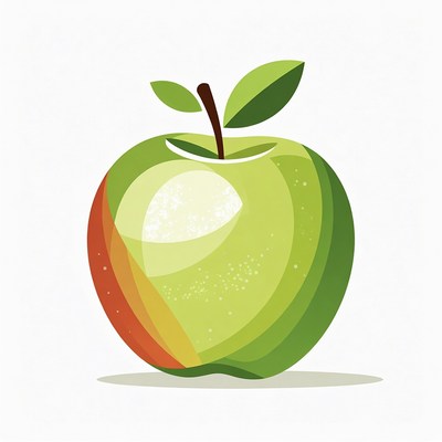 Green Apple with Leaf Illustration
