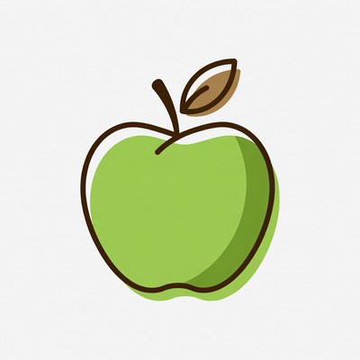 Green Apple with Leaf