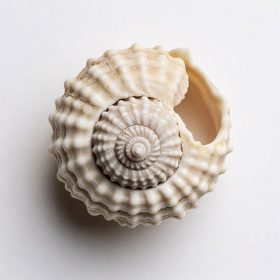 White seashell on white background