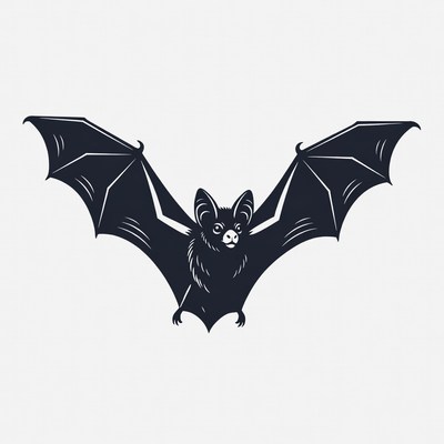 Black silhouette bat with wings spread
