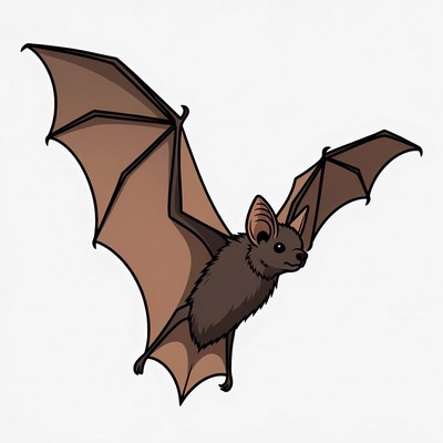Cartoon bat flying with wings spread