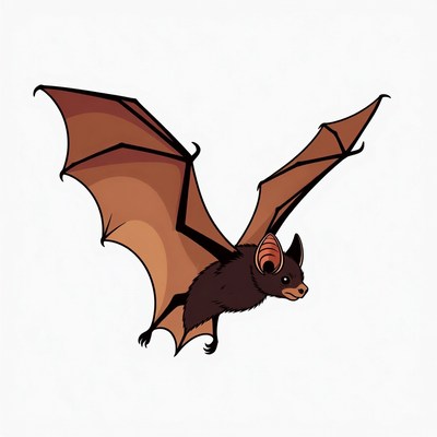 Cartoon bat flying with wings spread