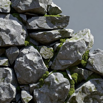 Mossy Rock Pile on Gray Background