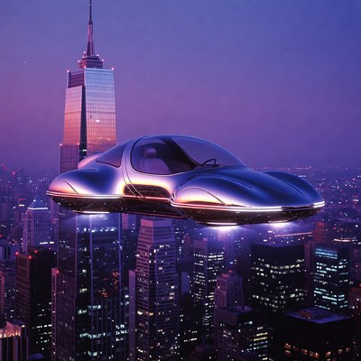 Futuristic Flying Car Empire State Building