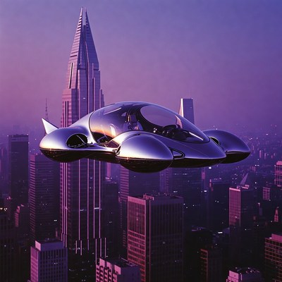 Futuristic Flying Car Over Skyscrapers