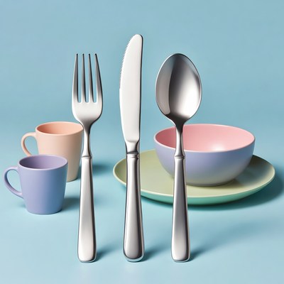 Silver Cutlery with Pastel Dishes