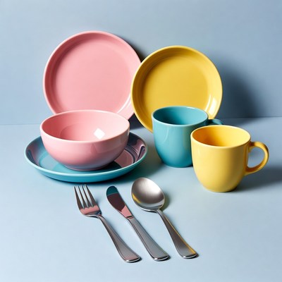 Colorful Pastel Dishes and Utensils