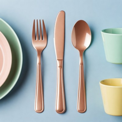 Rose Gold Cutlery on Colored Plates