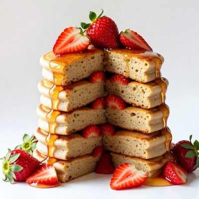 Pancake Stack with Strawberries and Syrup