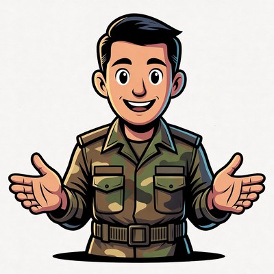 Cartoon Soldier Spreading Arms