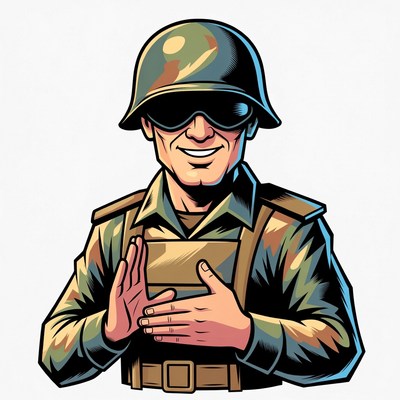 Cartoon Soldier Holding Blank Sign