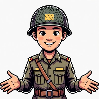 Cartoon Asian soldier saluting