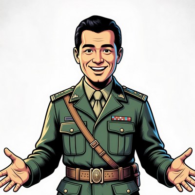 Cartoon Latino man in military uniform