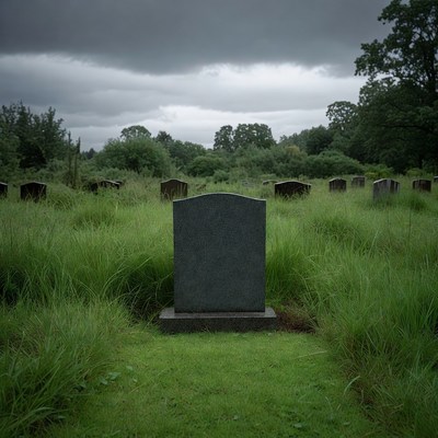 Gravestone in tall grass cemetery