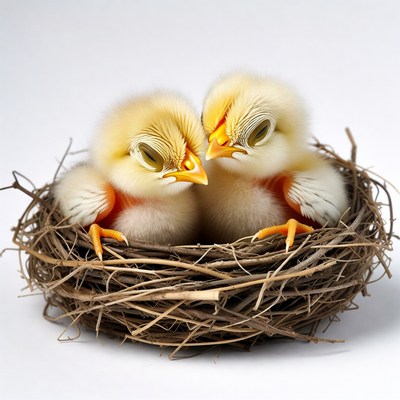 Two fluffy chicks in nest